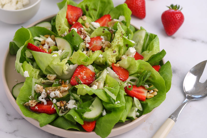 Strawberry, Feta, Cucumber Salad with Butterhead Lettuce