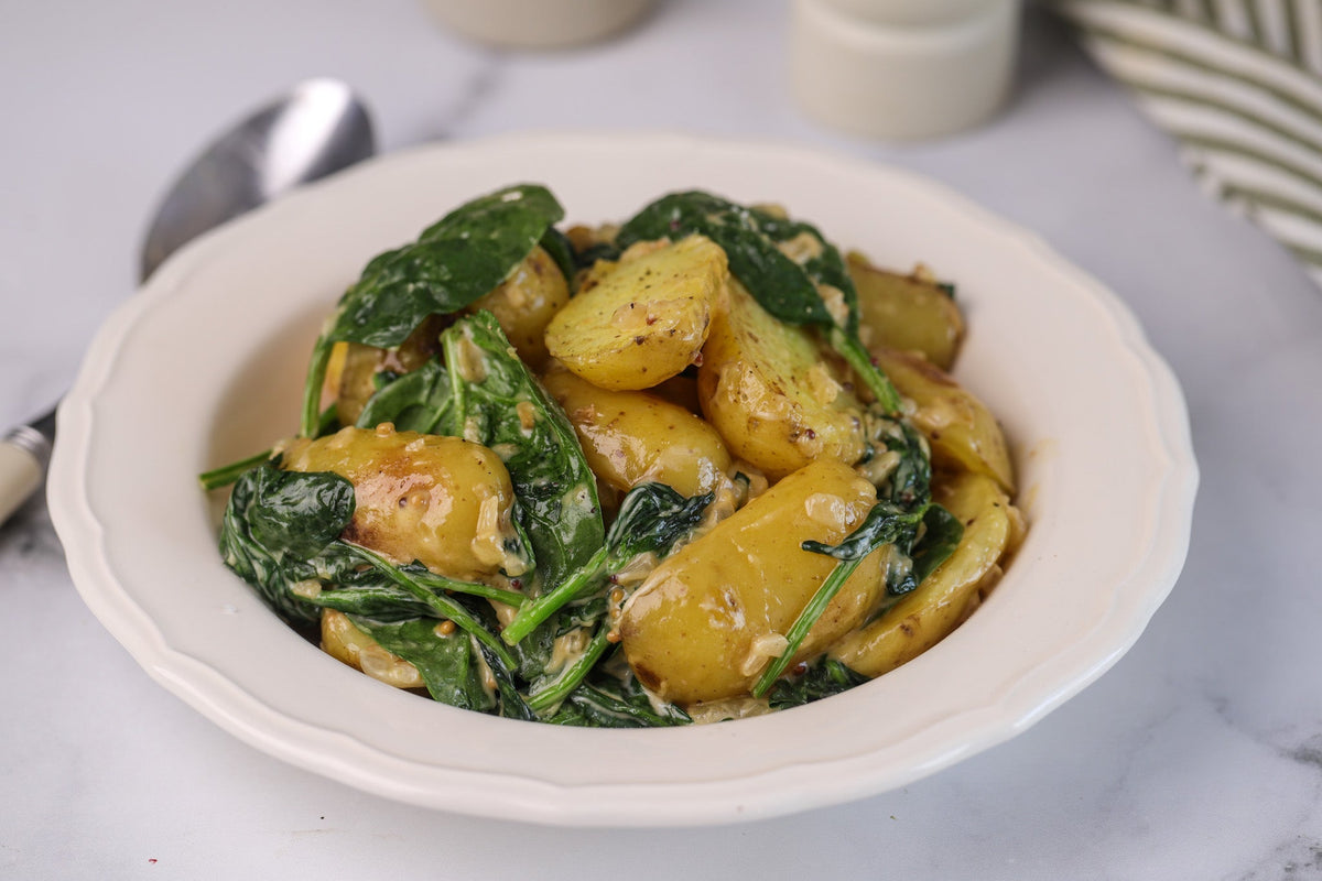 Baby Potatoes in a Creamy Spinach Garlic Sauce