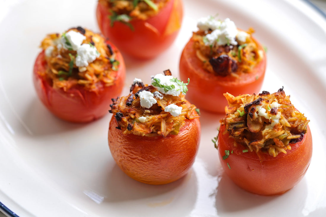 Spiced Rice & Goat’s Cheese Stuffed Tomatoes