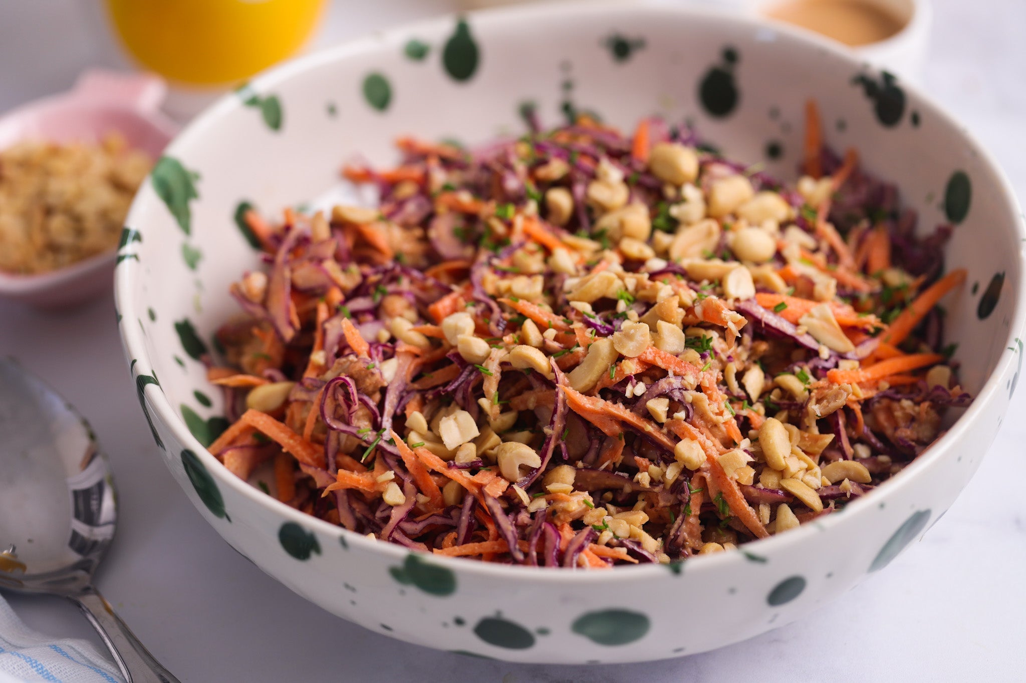 Red Cabbage, Carrot Slaw with Chicken &amp; Peanuts