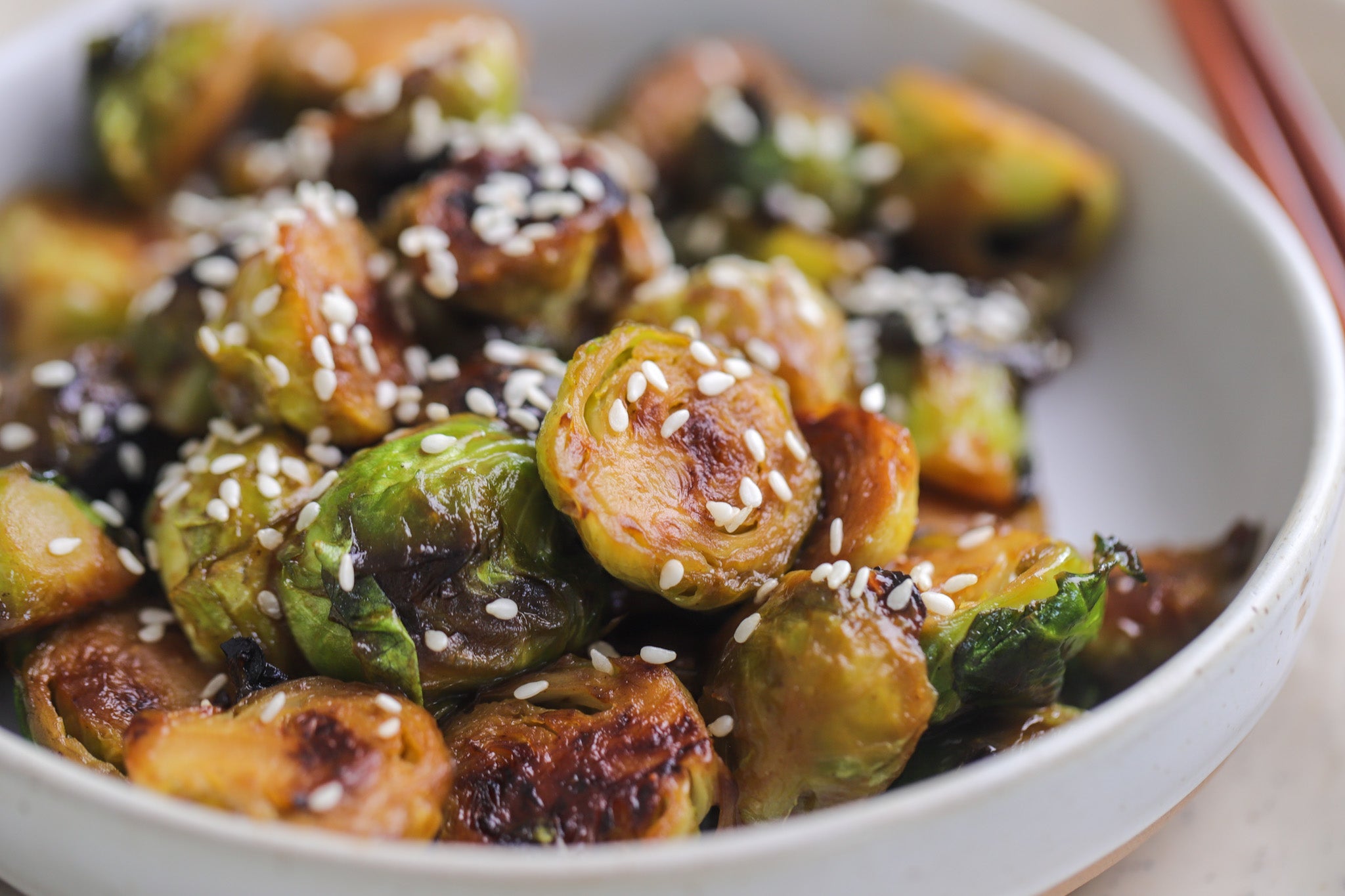 Miso Maple Glazed Brussels Sprouts